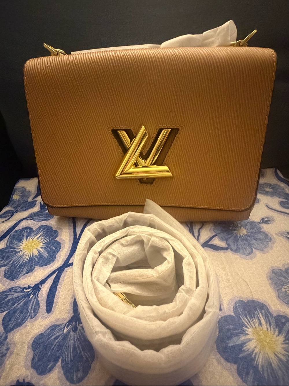 Tan Textured Designer-Inspired Twist Lock Crossbody Bag